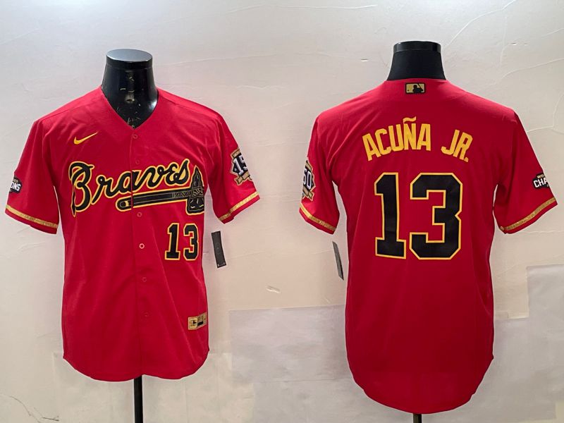 Men Atlanta Braves #13 Acuna jr Red gold Game 2025 Nike MLB Jersey style 3->cincinnati reds->MLB Jersey
